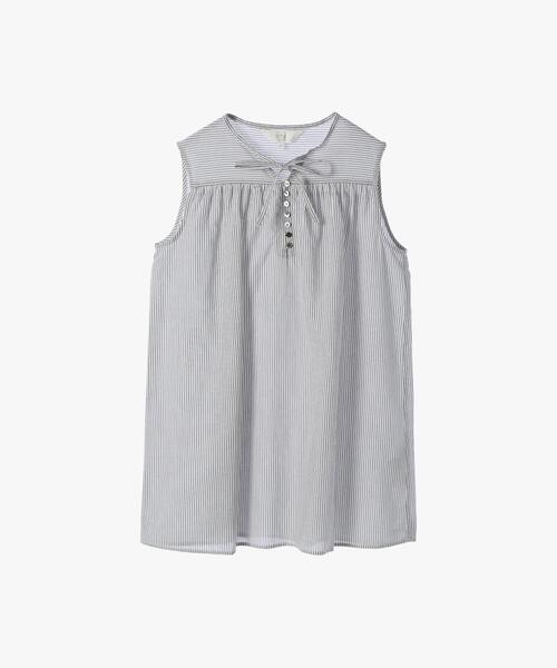 To b. by agnes b.(トゥービーバイアニエスベー)の「ストライプ コットンボイル ノースリーブ ブラウス(シャツ/ブラウス・レディース・ブラック・38/40/36)」の2枚目の写真