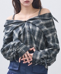 RGRG（リグリグ）の「【2WAYシャーリングチェックシャツ】オフショルダー用ストラップ付き（シャツ/ブラウス）」