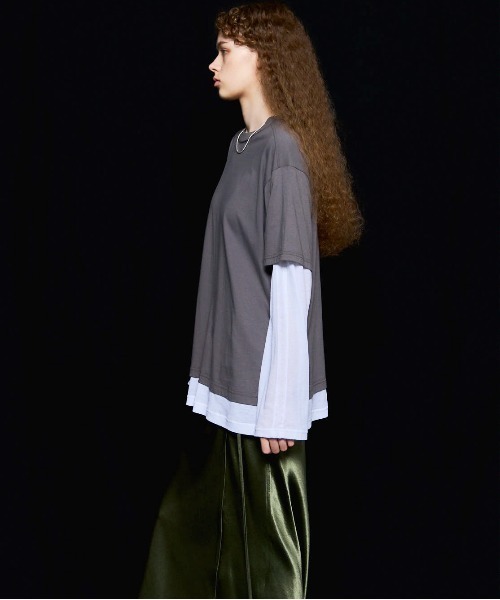 【大幅値下げ】MAISON SPECIAL レイヤードトップス　水色　グレー Washer Layered Tops/ワッシャーレイヤードトップ【MAISON