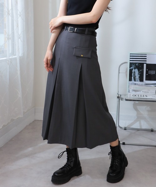 ベルト付きボックスプリーツスカート 制服スカート ベルト付きボックスプリーツスカート プリーツ