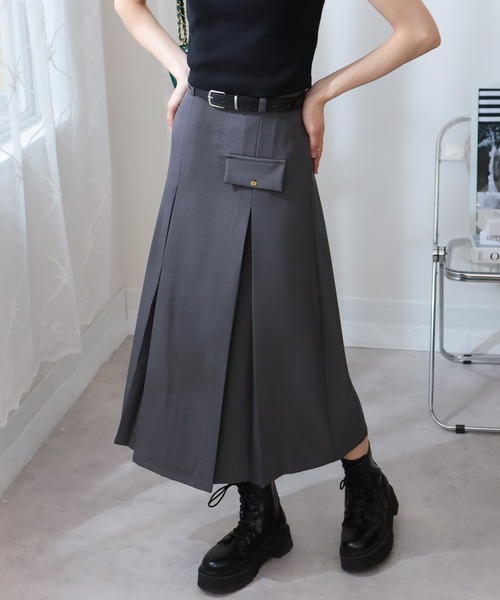 IN THE MARKET｜ボックススカート セール】ベルトセット ボックスプリーツ ロングスカート