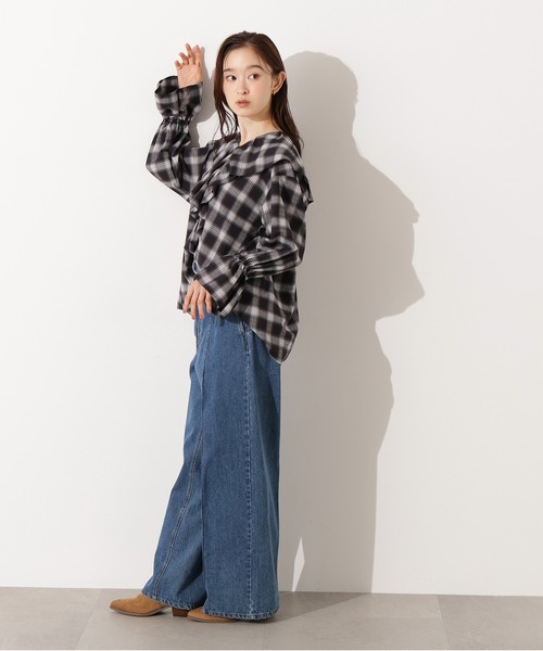 N.(N. Natural Beauty Basic)(エヌエヌナチュラルビューティーベーシック)の「チェックラッフルブラウス(シャツ/ブラウス・レディース・ベージュ系その他/ブラック系その他・MEDIUM)」の21枚目の写真