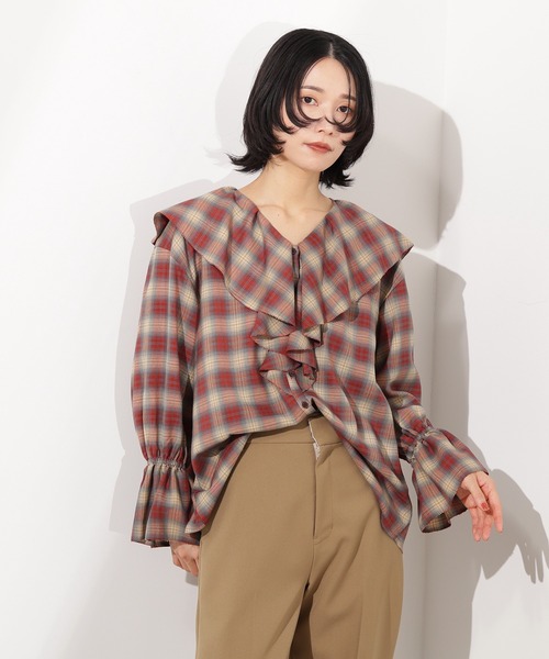 N.(N. Natural Beauty Basic)(エヌエヌナチュラルビューティーベーシック)の「チェックラッフルブラウス(シャツ/ブラウス・レディース・ベージュ系その他/ブラック系その他・MEDIUM)」の17枚目の写真