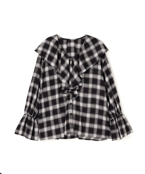 N.(N. Natural Beauty Basic)(エヌエヌナチュラルビューティーベーシック)の「チェックラッフルブラウス(シャツ/ブラウス・レディース・ベージュ系その他/ブラック系その他・MEDIUM)」の3枚目の写真