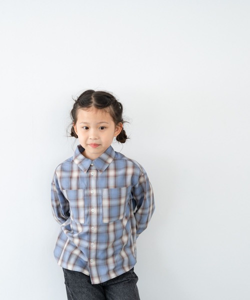 LOWRYS FARM（ローリーズファーム）の「オンブレチェックＢＩＧシャツ　 571066（シャツ/ブラウス・キッズ・ブルー/ブラウン/ブラック・150cm/140cm/130cm/120cm/110cm）」の3枚目の写真