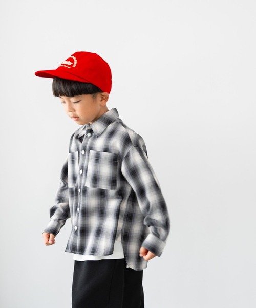 LOWRYS FARM（ローリーズファーム）の「オンブレチェックＢＩＧシャツ　 571066（シャツ/ブラウス・キッズ・ブルー/ブラウン/ブラック・150cm/140cm/130cm/120cm/110cm）」の2枚目の写真