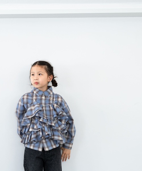 LOWRYS FARM（ローリーズファーム）の「オンブレチェックＢＩＧシャツ　 571066（シャツ/ブラウス・キッズ・ブルー/ブラウン/ブラック・150cm/140cm/130cm/120cm/110cm）」の8枚目の写真