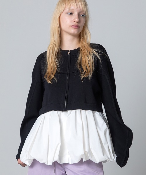 AULA AILA(アウラアイラ)の「2WAYバルーンニット(カーディガン/ボレロ・レディース・ライトイエロー/ブルー/ブラック・0)」の2枚目の写真