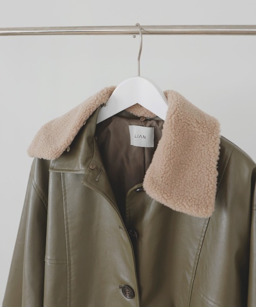 セール】ボア襟フェイクレザーカバーオールジャケット（カバーオール