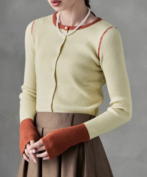 etoll.(エトル)の「アルパカタッチバイカラーニットカーディガン(カーディガン/ボレロ・レディース・アイボリー/チャコール/ブラウン/グレー・FREE)」の2枚目の写真