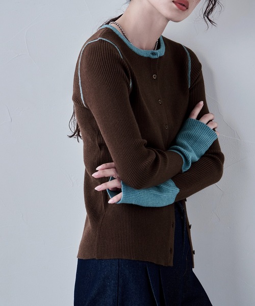 etoll.(エトル)の「アルパカタッチバイカラーニットカーディガン(カーディガン/ボレロ・レディース・アイボリー/チャコール/ブラウン/グレー・FREE)」の4枚目の写真