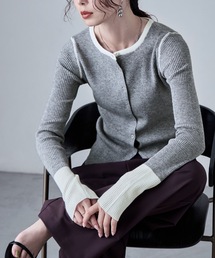 etoll. | アルパカタッチバイカラーニットカーディガン(カーディガン/ボレロ)