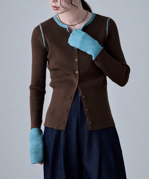 etoll.(エトル)の「アルパカタッチバイカラーニットカーディガン(カーディガン/ボレロ・レディース・アイボリー/チャコール/ブラウン/グレー・FREE)」の7枚目の写真