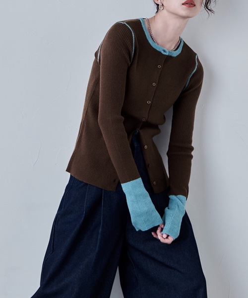 etoll.(エトル)の「アルパカタッチバイカラーニットカーディガン(カーディガン/ボレロ・レディース・アイボリー/チャコール/ブラウン/グレー・FREE)」の8枚目の写真