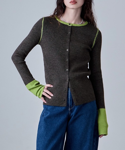 etoll.(エトル)の「アルパカタッチバイカラーニットカーディガン(カーディガン/ボレロ・レディース・アイボリー/チャコール/ブラウン/グレー・FREE)」の9枚目の写真