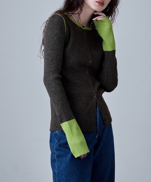 etoll.(エトル)の「アルパカタッチバイカラーニットカーディガン(カーディガン/ボレロ・レディース・アイボリー/チャコール/ブラウン/グレー・FREE)」の14枚目の写真