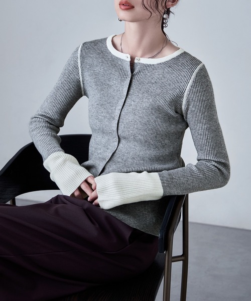 etoll.(エトル)の「アルパカタッチバイカラーニットカーディガン(カーディガン/ボレロ・レディース・アイボリー/チャコール/ブラウン/グレー・FREE)」の12枚目の写真