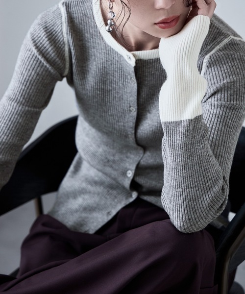 etoll.(エトル)の「アルパカタッチバイカラーニットカーディガン(カーディガン/ボレロ・レディース・アイボリー/チャコール/ブラウン/グレー・FREE)」の16枚目の写真