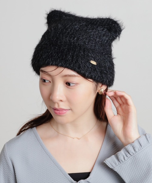 Honeys(ハニーズ)の「アニマルニット帽(ニットキャップ/ビーニー・レディース・ブラック系その他3/ブラウン系その他/ピンク系その他/グレー系その他/ブラック系その他2/ベージュ系その他/ホワイト系その他・FREE)」の2枚目の写真