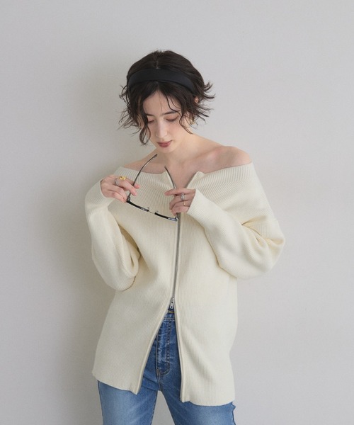 セール】【ZOZO限定】前後2WAYオフショルWZIPニットカーデ
