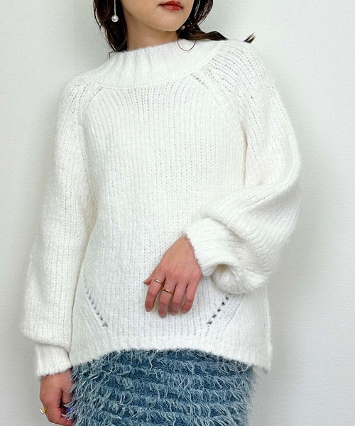 Lo-Fi（ローファイ）の「バルキーヤーンルーズニット（ニット/セーター・レディース・オフホワイト/ピンク/ブルー・M）」の11枚目の写真