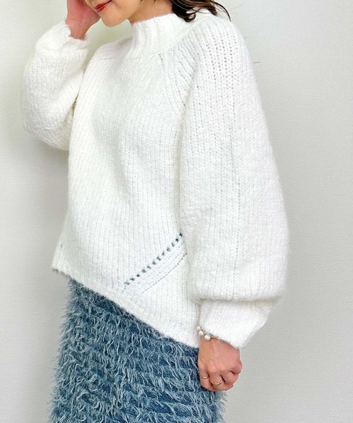 Lo-Fi（ローファイ）の「バルキーヤーンルーズニット（ニット/セーター・レディース・オフホワイト/ピンク/ブルー・M）」の14枚目の写真