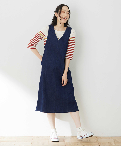 DECOY SINCE 1981（デコイシンスイチキュウハチイチ）の「デニムジャンパースカート（ワンピース・レディース・ネイビー・9号/11号/13号）」の2枚目の写真