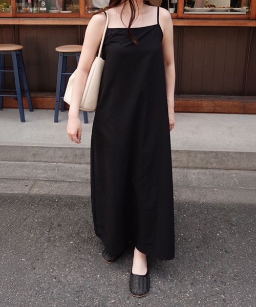 Reurie'（レウリィ）の「ナイロンキャミワンピース(ayaka select) / ノースリーブ ゆったり 夏ワンピ シンプル カジュアル 重ね着 レイヤード 着回し（ワンピース・レディース・ブラック・FREE）」の8枚目の写真