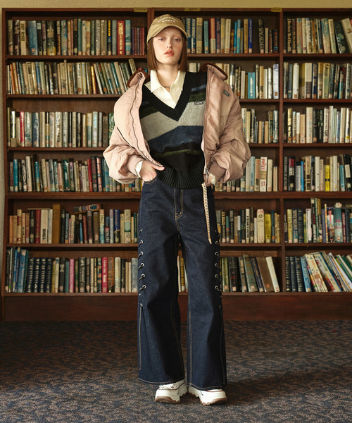 CONVERSE TOKYO（コンバーストウキョウ）の「【HL】LACE-UP WIDE DENIM PANTS RIGID (SET-UP)（デニムパンツ・レディース・ネイビー・SMALL/MEDIUM）」の2枚目の写真