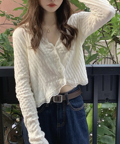 HALEY PESCA（ヘーリーペスカ）の「HALEY PESCA/レースレイヤード　ショートカーディガン（カーディガン/ボレロ・レディース・ピンク/アイボリー・SMALL/MEDIUM）」の11枚目の写真