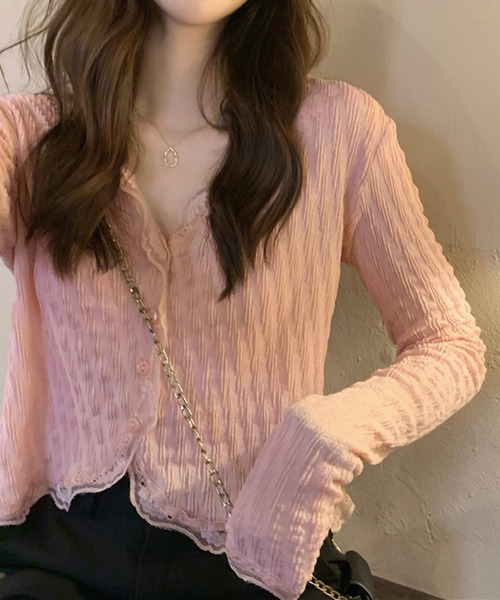 HALEY PESCA（ヘーリーペスカ）の「HALEY PESCA/レースレイヤード　ショートカーディガン（カーディガン/ボレロ・レディース・ピンク/アイボリー・SMALL/MEDIUM）」の15枚目の写真