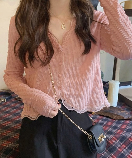 HALEY PESCA（ヘーリーペスカ）の「HALEY PESCA/レースレイヤード　ショートカーディガン（カーディガン/ボレロ・レディース・ピンク/アイボリー・SMALL/MEDIUM）」の17枚目の写真