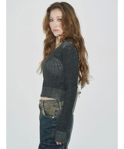 EVRIS（エヴリス）の「バックリボンニットトップス（ニット/セーター・レディース・ブラック/ピンク/ブラウン/イエロー・FREE）」の5枚目の写真