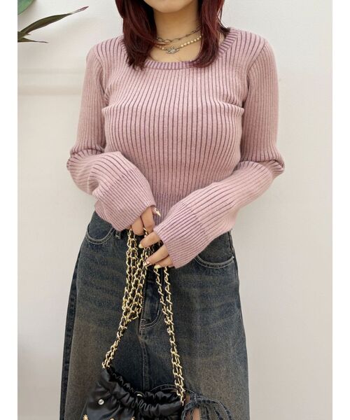 EVRIS（エヴリス）の「バックリボンニットトップス（ニット/セーター・レディース・ブラック/ピンク/ブラウン/イエロー・FREE）」の21枚目の写真