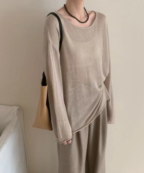 セール】ゆるラインが映える、大人のルーズニット Vネックシアー