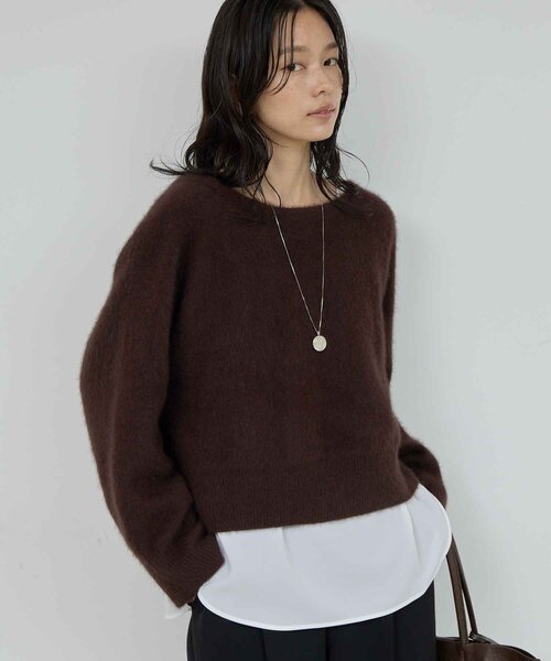GALLARDAGALANTE（ガリャルダガランテ）の「ファーボートネックプルオーバー（ニット/セーター・レディース・ダークブラウン/ライトグレー・FREE）」の11枚目の写真