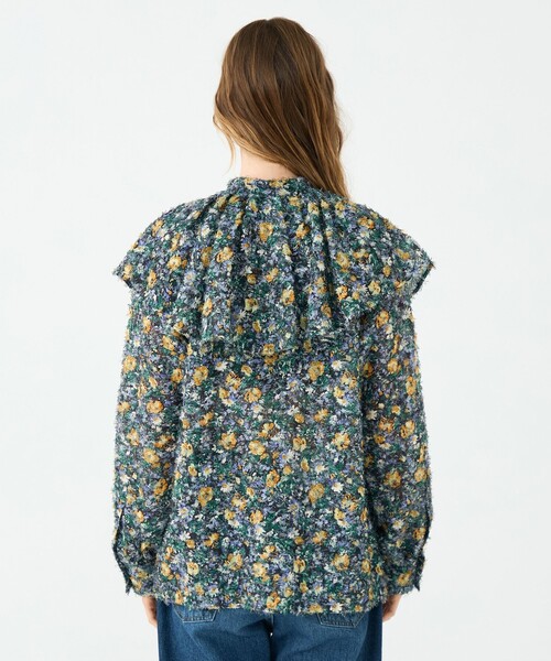 セール】ラメカットジャカード ワイドカラーブラウス（シャツ/ブラウス