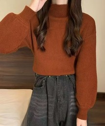 ハイネックリブニット