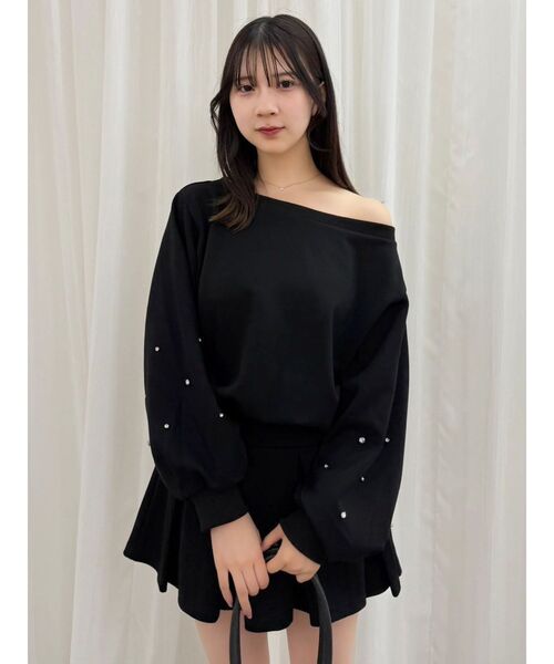 dazzlin（ダズリン）の「ビジュースリーブカットプルオーバー（スウェット・レディース・ブラック/オフホワイト/グレー・FREE）」の5枚目の写真