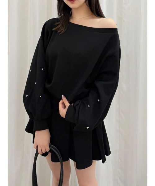 dazzlin（ダズリン）の「ビジュースリーブカットプルオーバー（スウェット・レディース・ブラック/オフホワイト/グレー・FREE）」の7枚目の写真