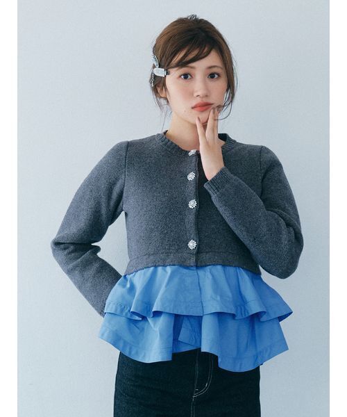 FURFUR（ファーファー）の「【WEB限定カラー】ペプラムレイヤードカーディガン（カーディガン/ボレロ・レディース・ブラック/ネイビー/ライトブルー/チャコールグレー・F）」の5枚目の写真