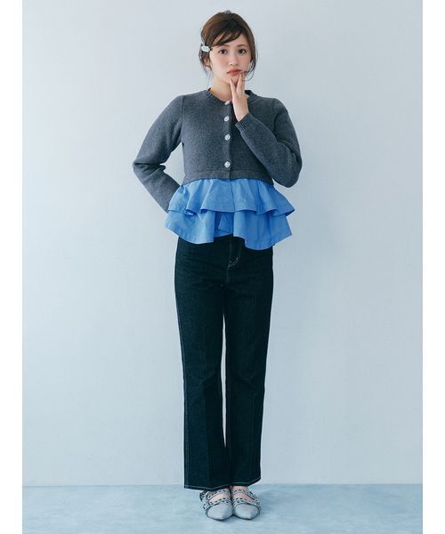FURFUR（ファーファー）の「【WEB限定カラー】ペプラムレイヤードカーディガン（カーディガン/ボレロ・レディース・ブラック/ネイビー/ライトブルー/チャコールグレー・F）」の8枚目の写真