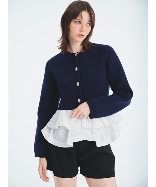 FURFUR（ファーファー）の「【WEB限定カラー】ペプラムレイヤードカーディガン（カーディガン/ボレロ・レディース・ブラック/ネイビー/ライトブルー/チャコールグレー・F）」の9枚目の写真