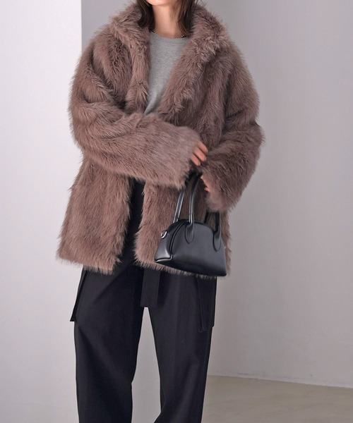 AKTEアクテ フェイクファースタンドカラージャケットミドルショートコート セール】フェイクファースタンドカラージャケット（その他アウター