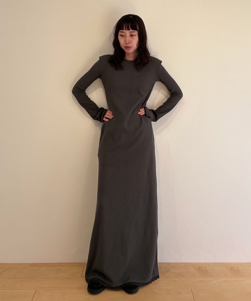 SUPER RIB PADDED SHOULDER LACE L/S DRESS スーパーリブパディッド