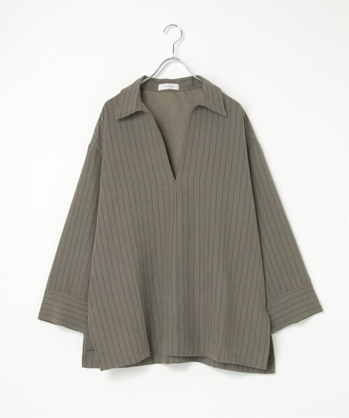 notch.(ノッチ)の「ピーチストライプスキッパーシャツ(シャツ/ブラウス・レディース・アイボリー/ベージュ/チャコール・M)」の1枚目の写真
