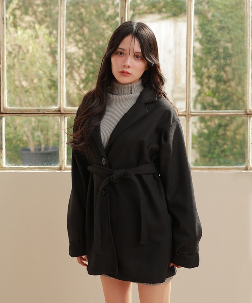 M DOLLY（エムドリー）の「tailored middle nebula coat/テーラードミドルネーブラコート（ステンカラーコート・レディース・ベージュ/ブラック・FREE）」の3枚目の写真