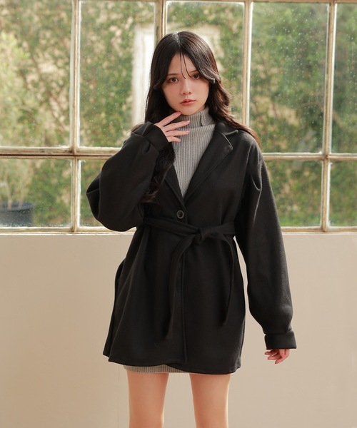 M DOLLY（エムドリー）の「tailored middle nebula coat/テーラードミドルネーブラコート（ステンカラーコート・レディース・ベージュ/ブラック・FREE）」の4枚目の写真