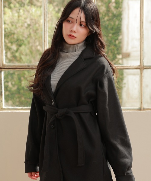 M DOLLY（エムドリー）の「tailored middle nebula coat/テーラードミドルネーブラコート（ステンカラーコート・レディース・ベージュ/ブラック・FREE）」の6枚目の写真