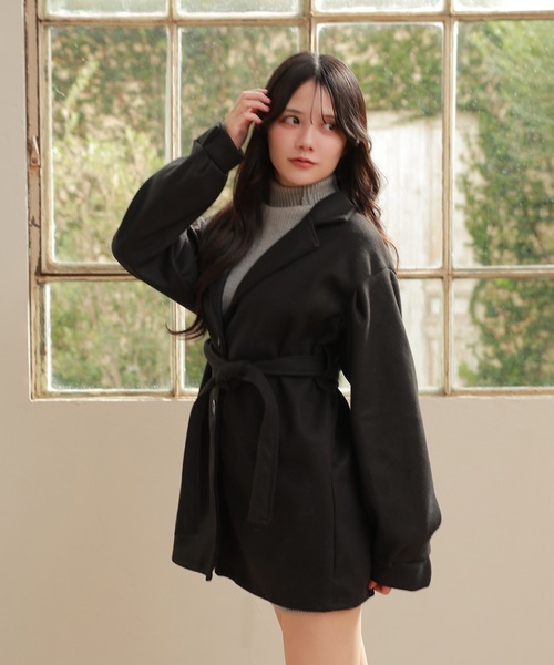M DOLLY（エムドリー）の「tailored middle nebula coat/テーラードミドルネーブラコート（ステンカラーコート・レディース・ベージュ/ブラック・FREE）」の7枚目の写真